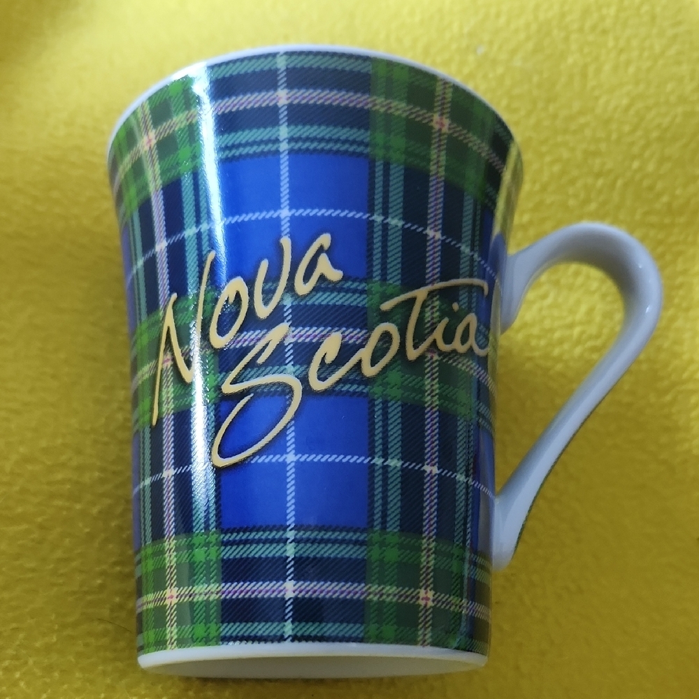 Nova Scotia's Official Tartan pattern on Mug w/flag inside rim & NS on handle